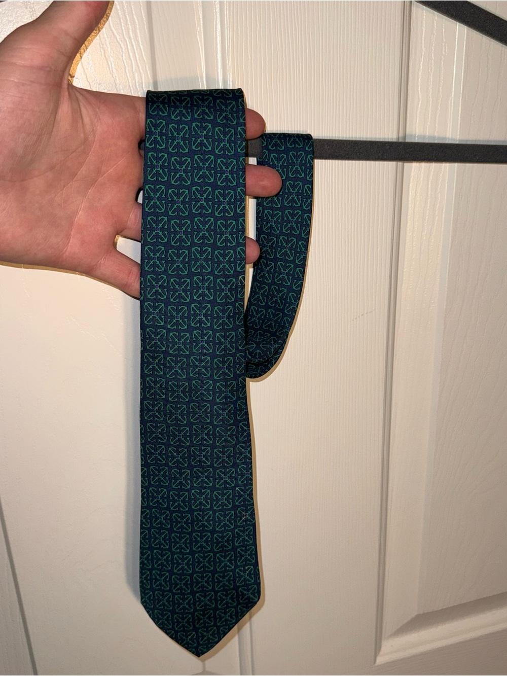 Hermes Navy and Green Pattern Men's Tie